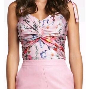 Bardot Womens Sleeveless Pink Floral Satin Bustier Top Size 8 Tie Straps